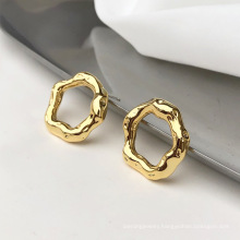 Circular stud irregular metallic ring 925 sliver needle minimalist designer hoop earrings trendy
